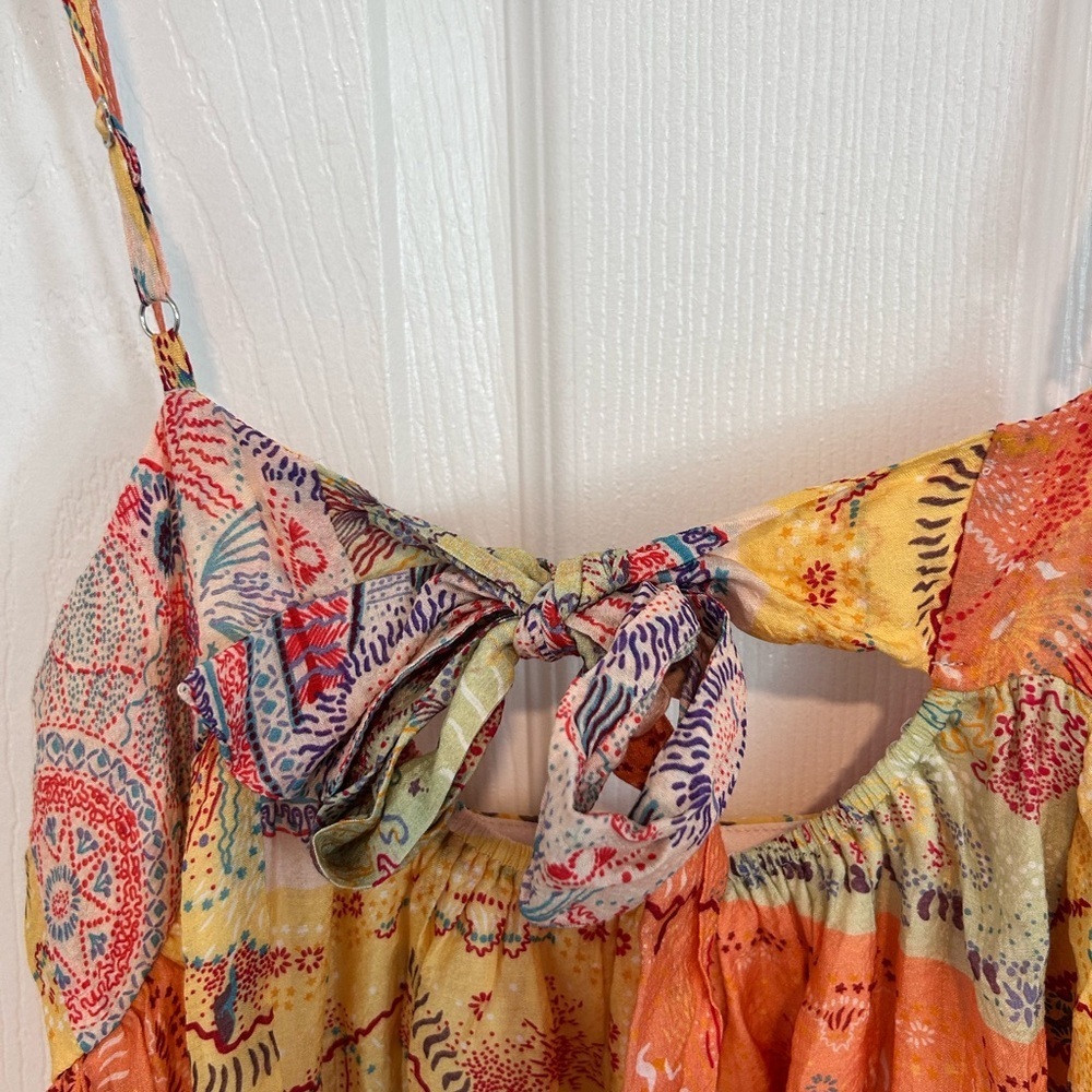 Boho Festive Maxi Dress in Orange & Yellow Sundress Size S - Picture 5 of 8